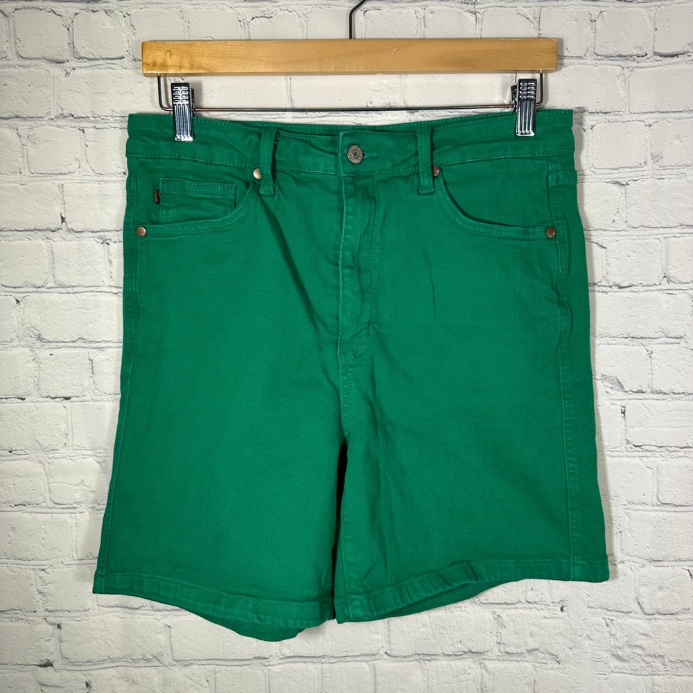 Judy Blue Los Angeles Womens XL Kelly Green High Waisted‎ Denim Shorts Stretch